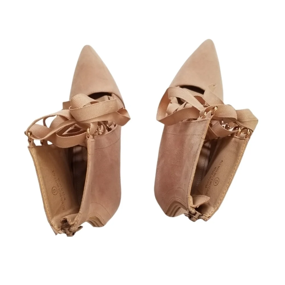 Liliana Blush Faux Suede Pointed Toe Stiletto Lace Up High Heel Ankle Boots Shoe